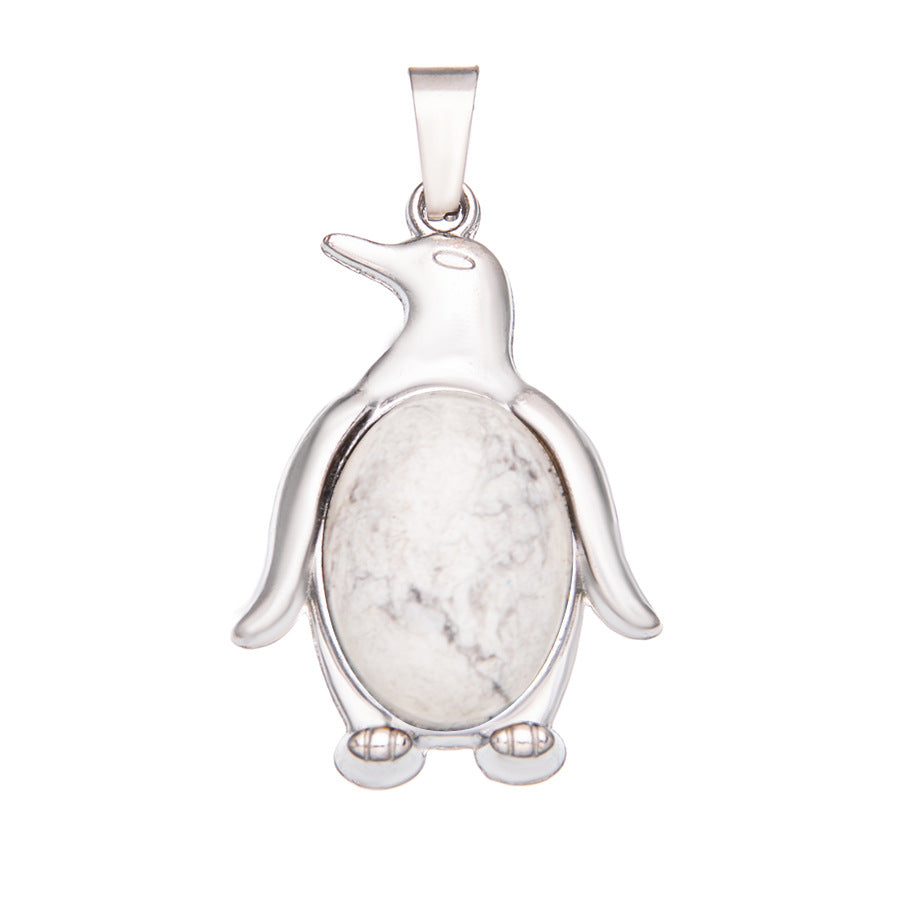 Agate alloy penguin inlaid gemstone crystal pendant