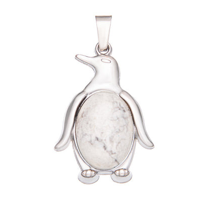 Agate alloy penguin inlaid gemstone crystal pendant