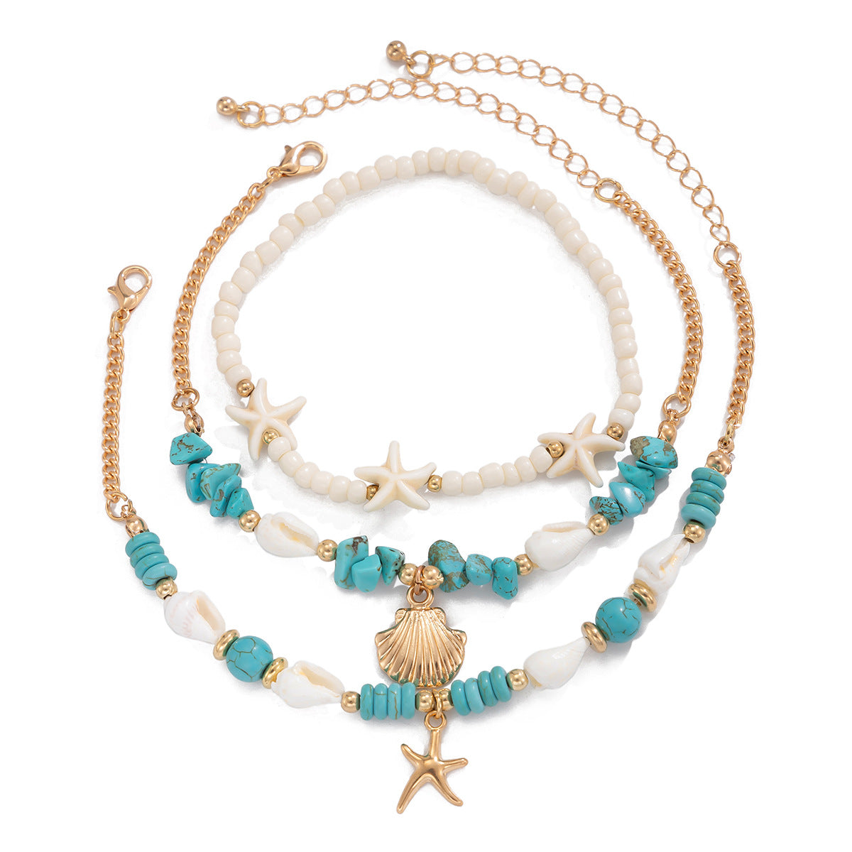 Starfish multi-layer rice bead anklet