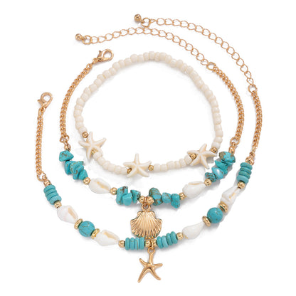 Starfish multi-layer rice bead anklet