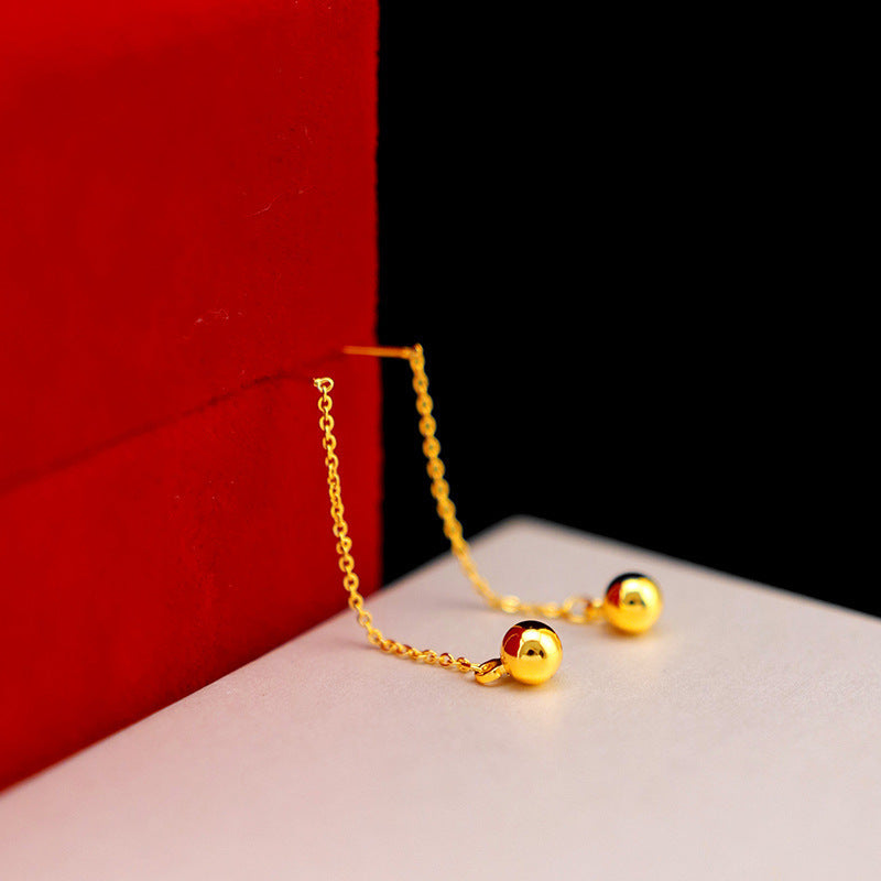 18K Gold-Plated Bean Long Stud Earrings (Titanium Steel)