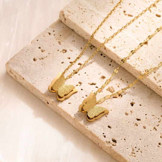 Titanium Steel Matte Butterfly Necklace