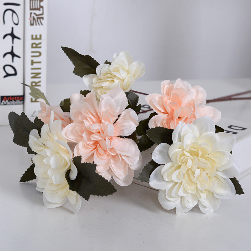 Simulation flower 3 heads dahlia silk flower fake flower peony flower