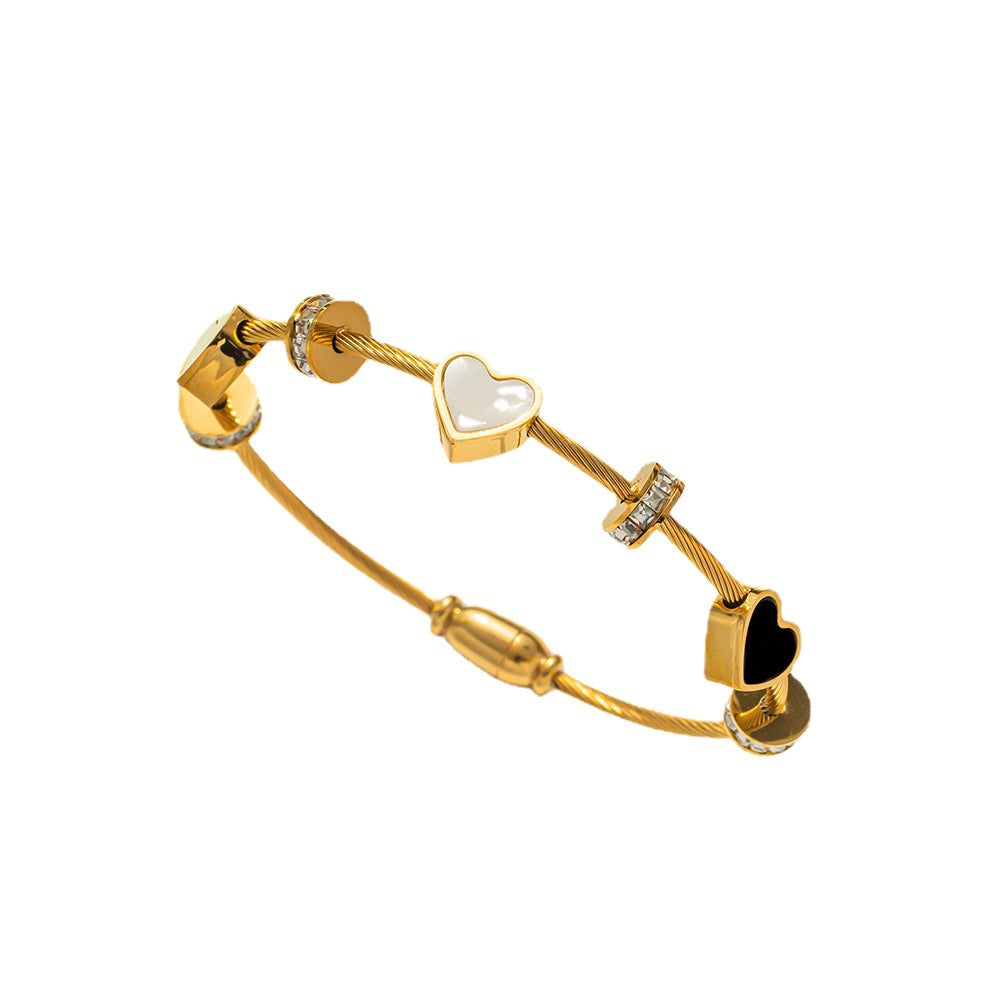 Titanium Steel Bracelet Women Double Heart Zirconia Gold Color Korean