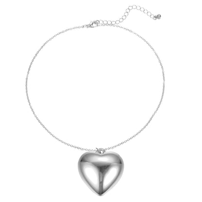 Big red glass heart pendant black leather necklace