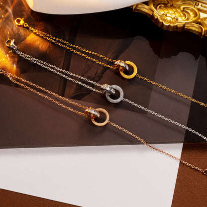 Pulseira romana de aço titânio com anel duplo – minimalista, moderna, moderna e unissex 