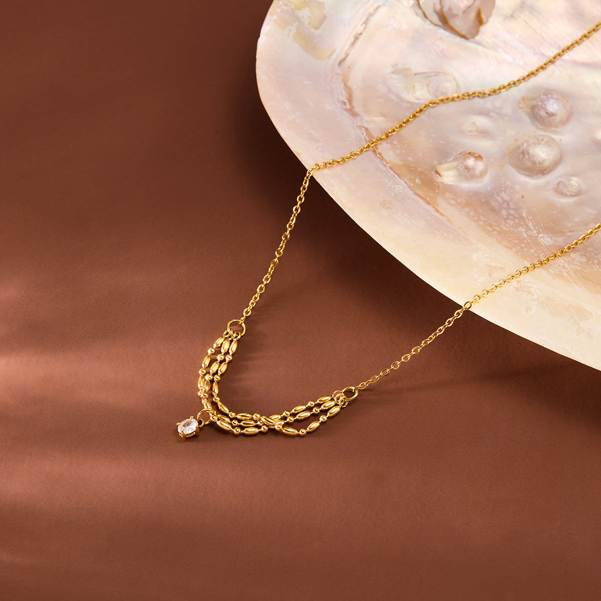 Women's 18K Gold-Plated Titanium Steel Smile Zircon Collarbone Necklace