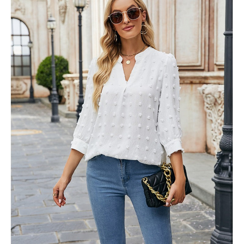 Seven-quarter-sleeved chiffon top
