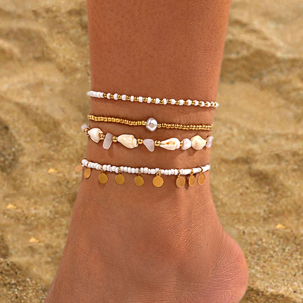 3-piece water drop coin acrylic anklet