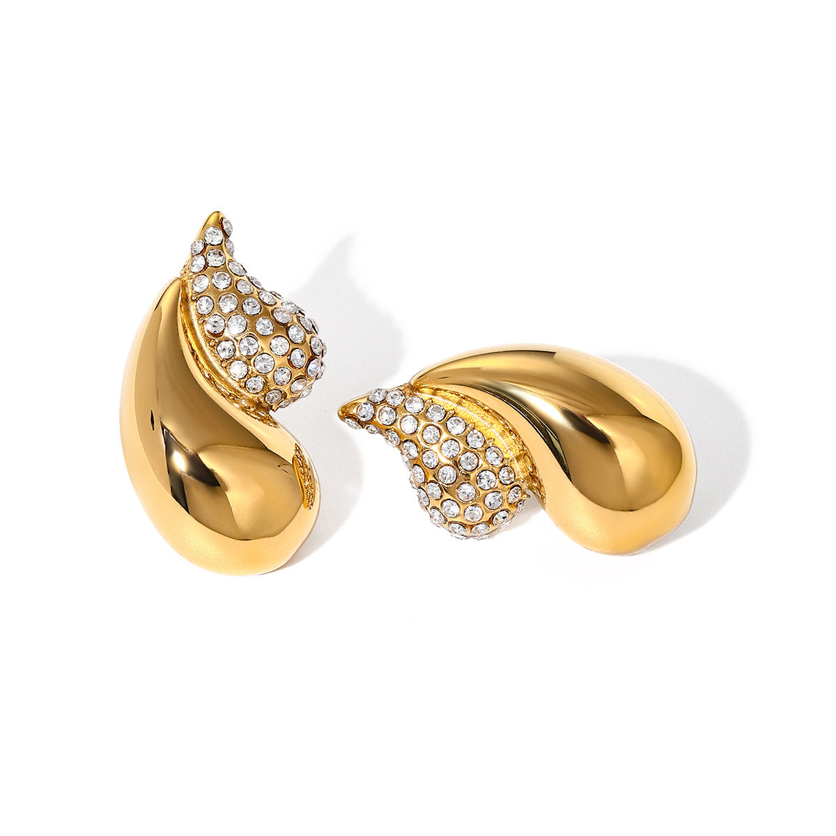 Double teardrop-shaped rhinestone earrings