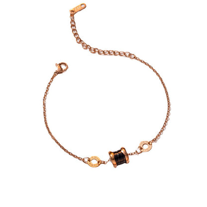Pulseira Elegante de Diamante em Aço Titânio - Ouro Rosa 