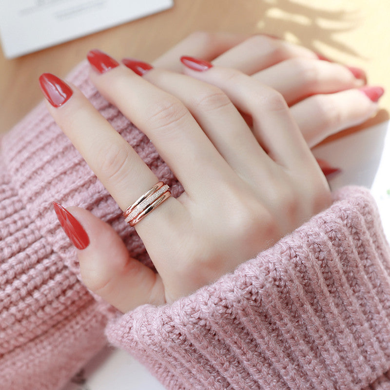 Women's Titanium Steel 3-Piece Retro Index Ring Set