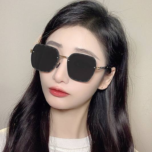 Gafas de sol cuadradas sin marco con degradado para mujer, modernas, de metal, con protección UV 