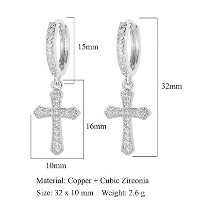 Crescent Star Flower Copper Zircon Women's Earrings