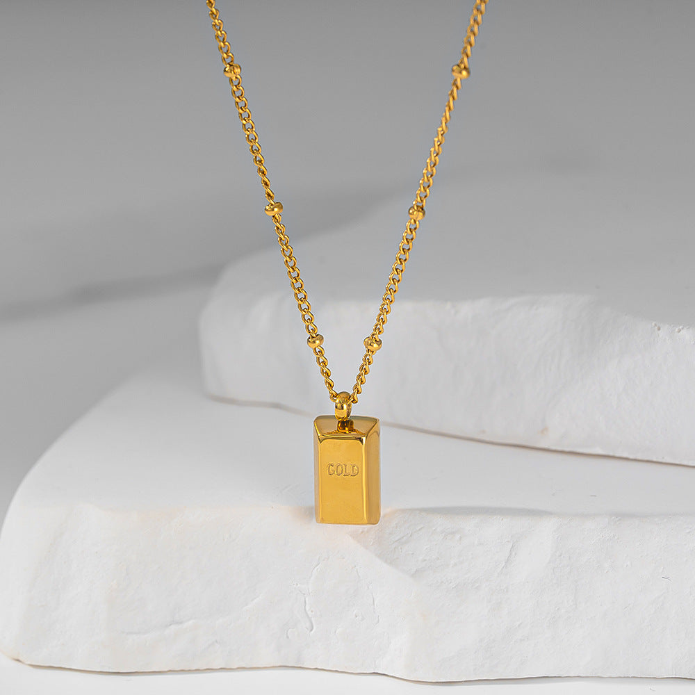 Small gold brick necklace woman