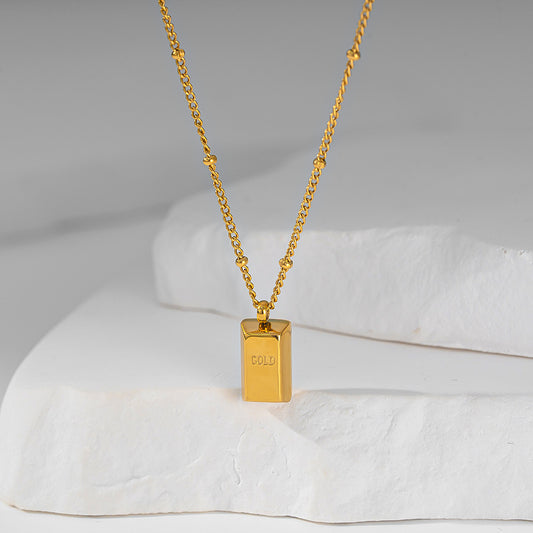 Small gold brick necklace woman