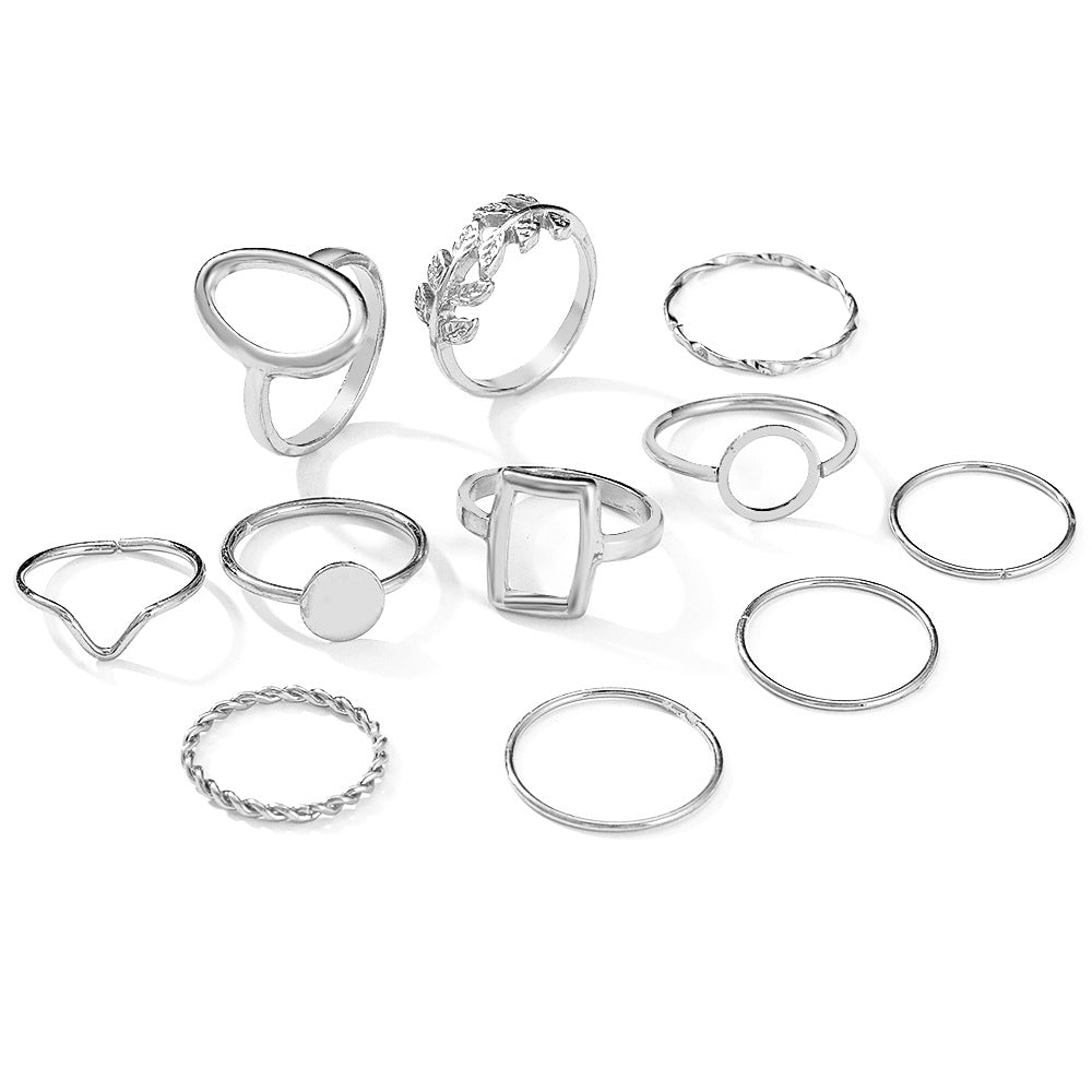 11-Piece Geometric Leaf Ring Set