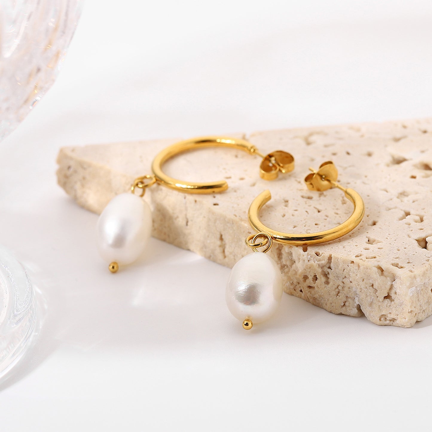 Stainless Steel Natural Bead Earrings