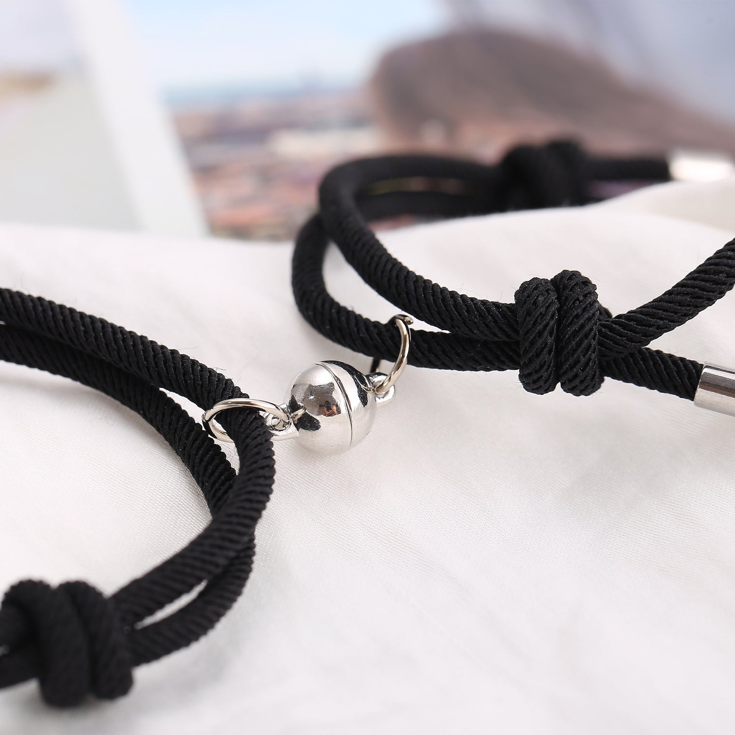 Black and white rope alloy magnet attraction bracelet