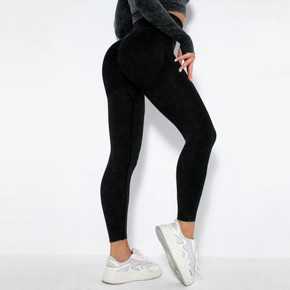 Pantalones de yoga sexys sin costuras con lavado, pantalones deportivos y de fitness 