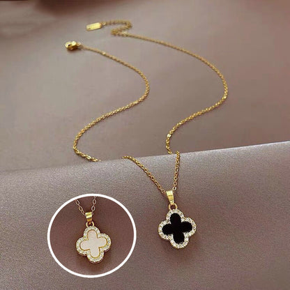 Double-sided four-leaf clover micro-set necklace