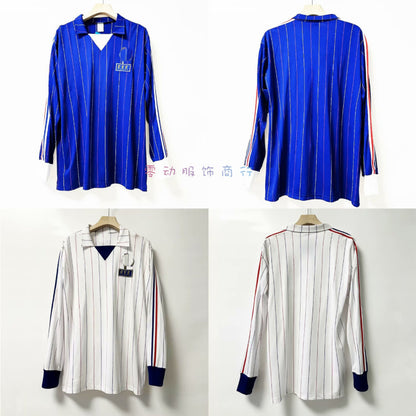 80-82 France Blue Home Retro Long Sleeve Fan White Away Platini