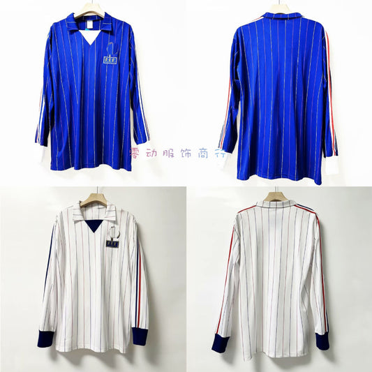 80-82 France Blue Home Retro Long Sleeve Fan White Away Platini