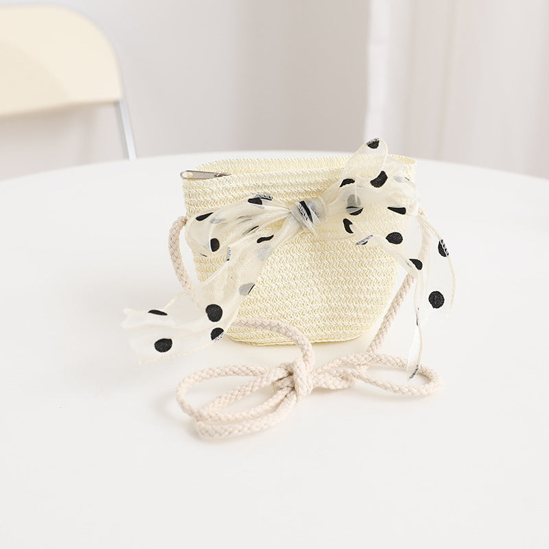 Girls' Polka Dot Bow Kids Bag Straw Beach Sun Hat