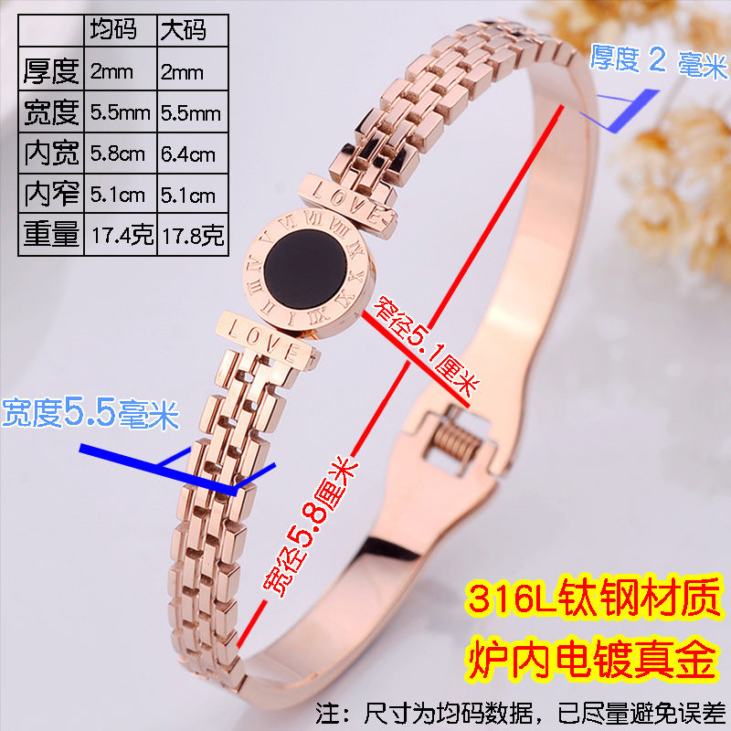 Women's 18K Rose Gold-Plated Titanium Steel Roman Numeral Bracelet — Non-Fading Minimalist