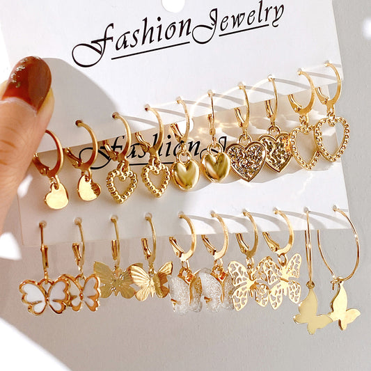 Hollow Love Butterfly Earring Set