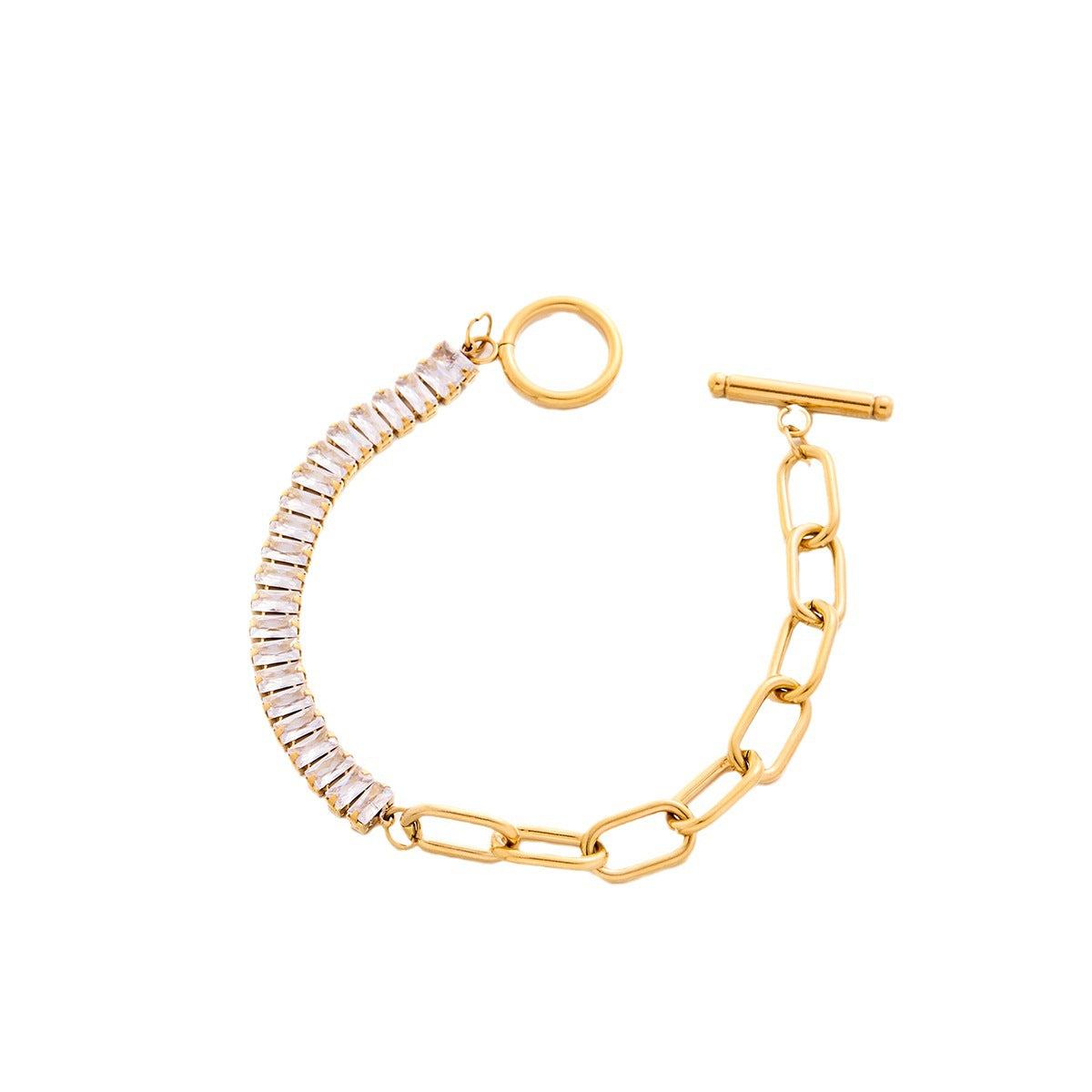 Women's Cuban Chain Bracelet with Claw Crystal OT Clasp (Plated)