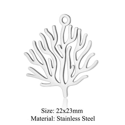 5 pcs/bag leaf branch titanium steel pendant