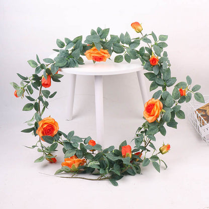 Tapiz de pared de planta verde artificial de plástico para pared de flores artificiales de vid rosa 