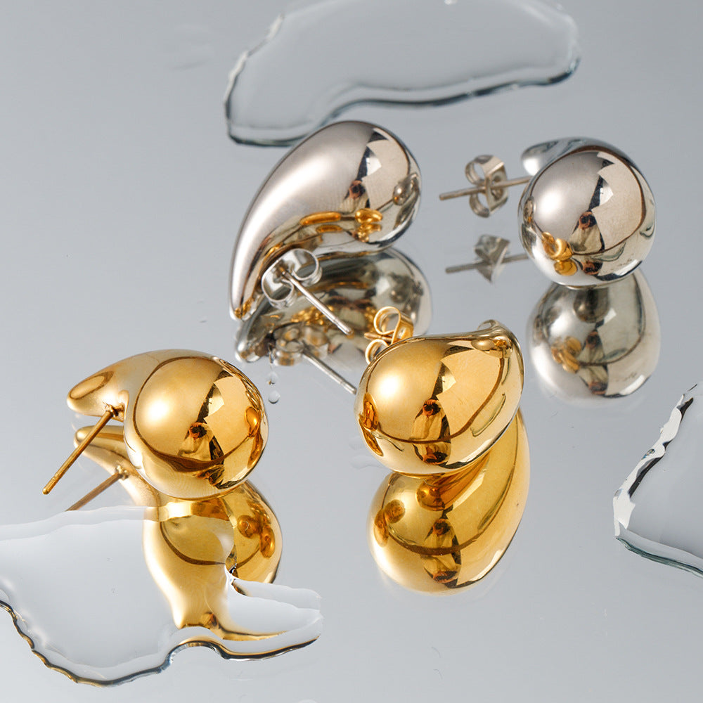 18K Gold Water Drop Titanium Steel Earrings Small