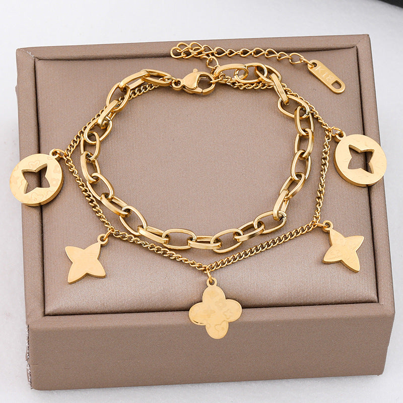 Gold Print Double-layer Titanium Steel Leopard Bracelet