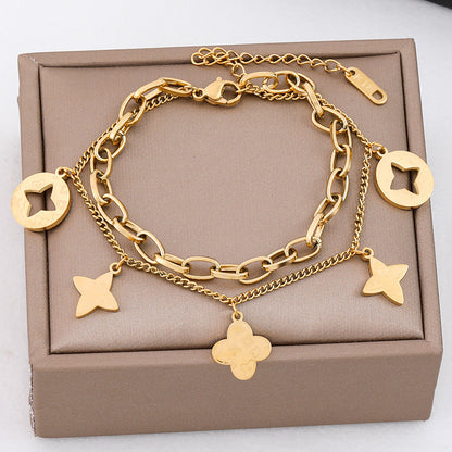 Gold Print Double-layer Titanium Steel Leopard Bracelet