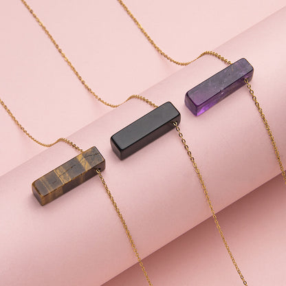 Crystal Rectangular Stainless Steel Pendant Necklace