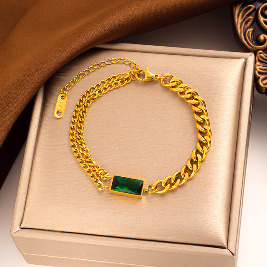 Aço titânio moda ins estilo nicho design esmeralda personalidade simples pulseira feminina mão jóias 
