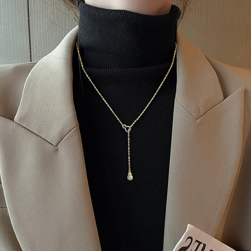 Women's Micro-Inlaid Gourd Pendant Sweater Chain Necklace