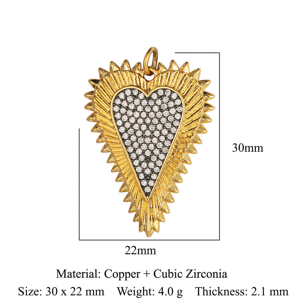 Colgante de cobre y circonita con forma de llave y corazón de melocotón 