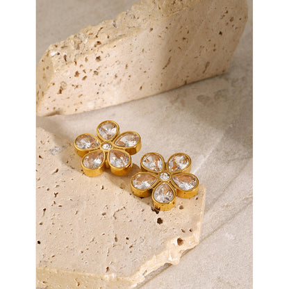 Flower Shaped Zirconia Titanium Steel Earrings