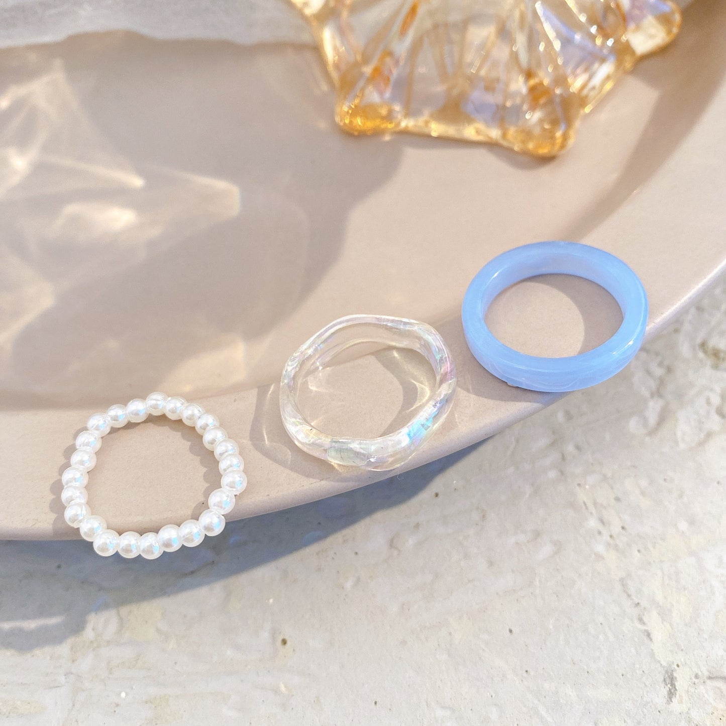 Resin Pearl Ring Set (3-Piece)