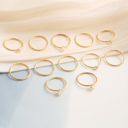Juego de 12 anillos multiarticulados con diamantes de imitación 