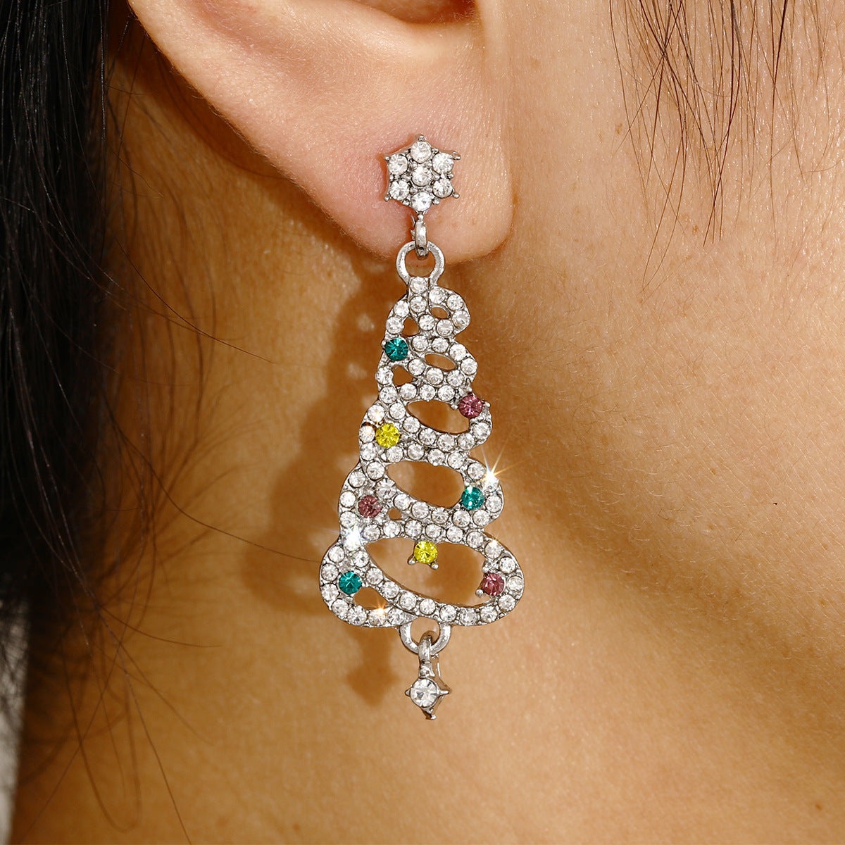 Diamond Christmas Tree Earrings