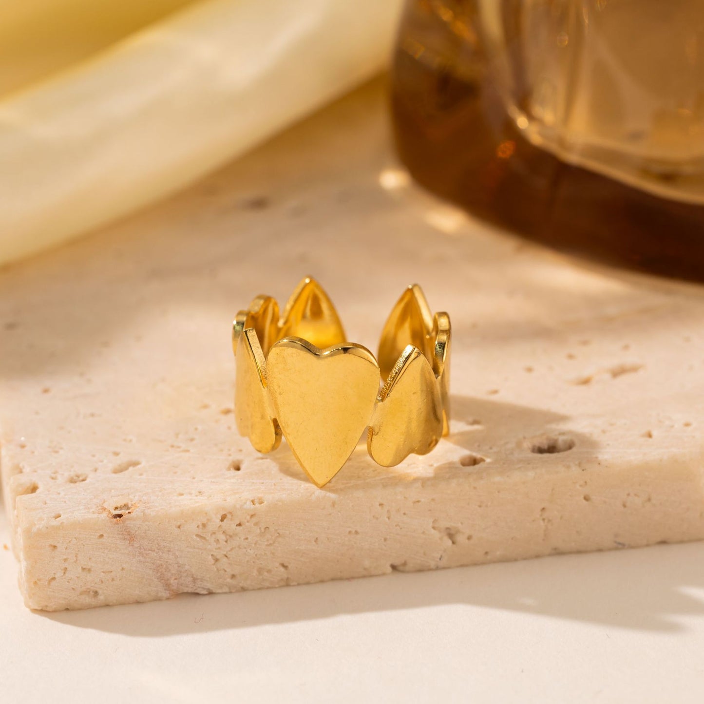 18K Gold Titanium Steel Heart Ring