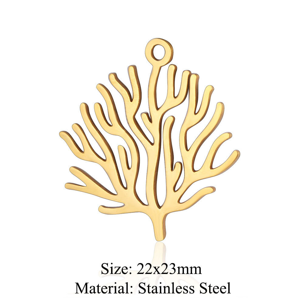 5 pcs/bag leaf branch titanium steel pendant