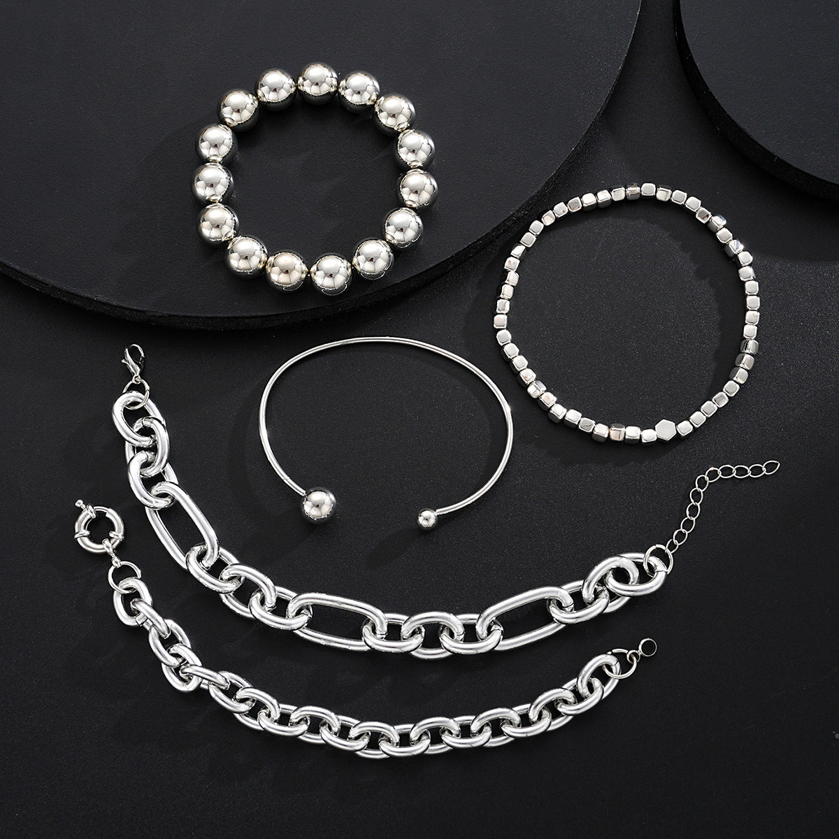 Exaggerated Aluminum & Iron Chain Bracelet Set