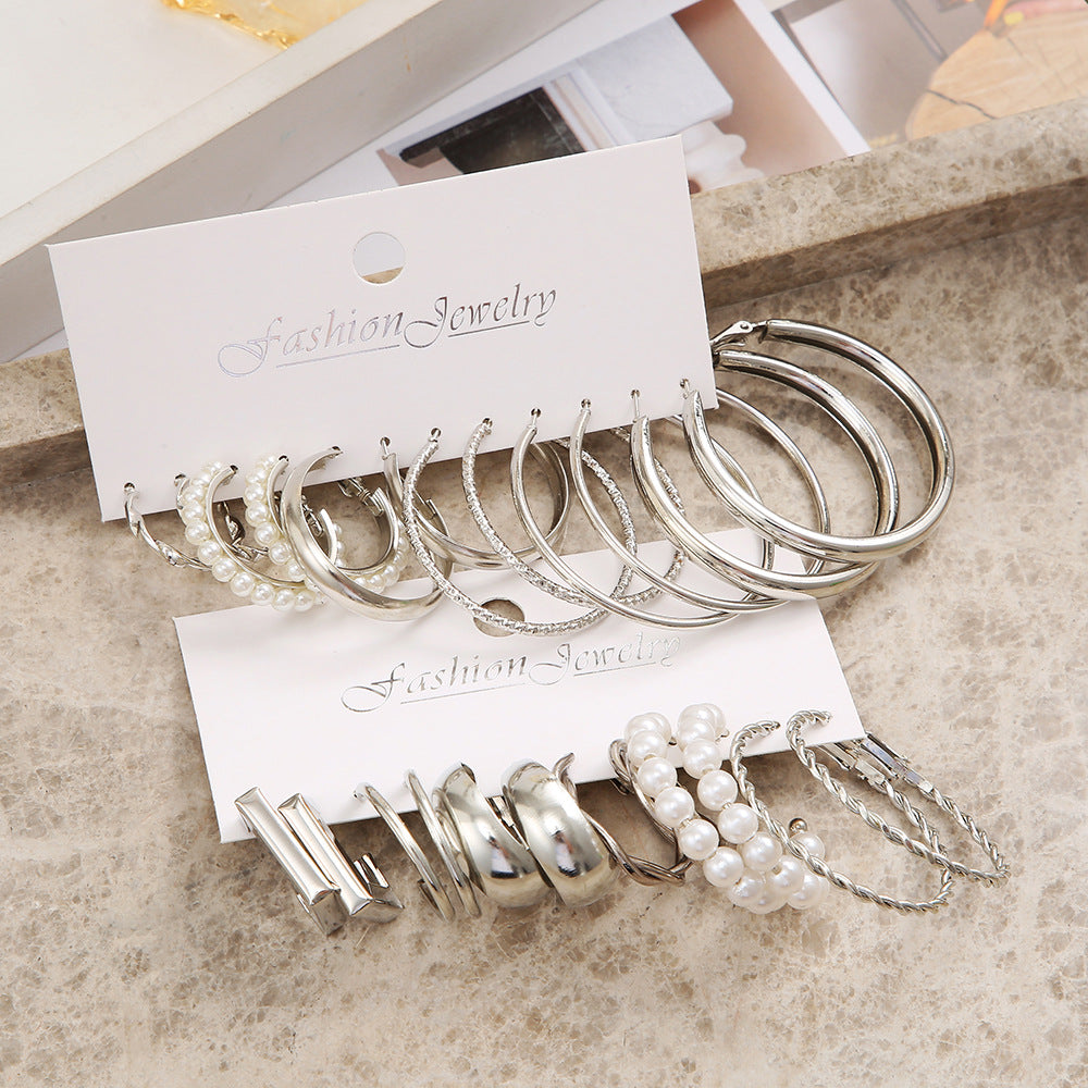 Imitation Pearl Hoop Earrings Set