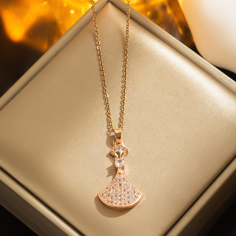 Chic Titanium Steel Necklace Women's INS Simple Fan Pendant