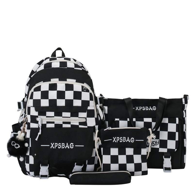 Student Backpack Checkerboard Backpack 4-piece Set